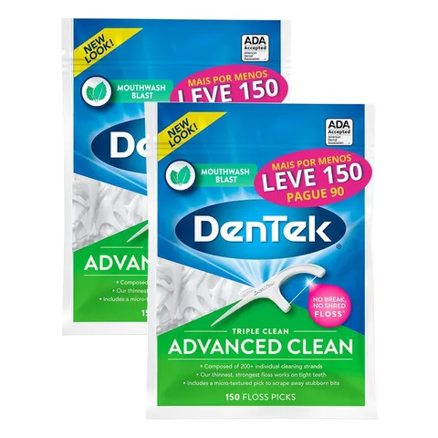 Kit Fio Dental Dentek Floss Picks Triple Clean Advanced Clean 180 unidades