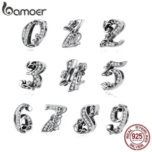 BAMOER 10 Number Beads Vintage Charm for Original Silver 925 Bracelet Bangle SCC1418