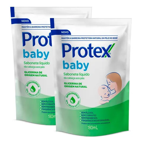 Kit 2 Sabonete Líquido Protex Baby Glicerina Natural da Cabeça aos Pés Refil 180ml