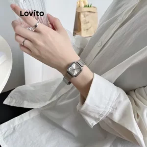 Lovito Relógio Digital de Quartzo com Textura Simples para Mulheres LNA13090 Prata