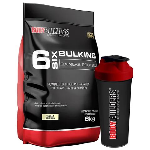 Kit Hipercalórico 6 Six Bulking Gainers Protein 6kg Coqueteleira Suplementos para Treino de Musculação na Academia Bodybuilders