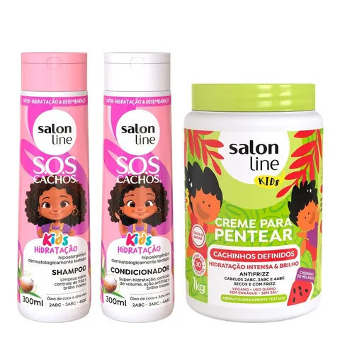 Kit SOS Kids com Creme para Pentear Cachinhos Definidos 1kg Salon Line