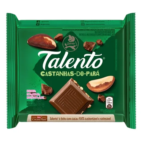 Chocolate Ao Leite Com Castanhadopará Garoto Talento Pacote 85g