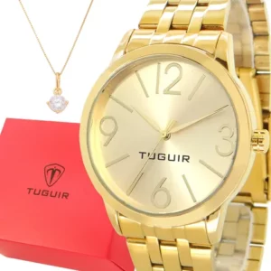 Relógio Digital Feminino Dourado Tuguir Com garantia de 1 ano Original acompanha colar