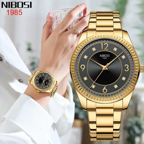 Relógio NIBOSI Feminino De Quartzo Ouro De Luxo Análogo À Prova Dágua Relógios De Pulso De Aço Inoxidável 2566