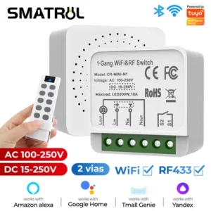 SMATRUL DC 16A Tuya WiFi RF433 Interruptor Sem Fio Inteligente Mini Módulo De 2 Vias Ligado E Desligado Para Google Home Alexa