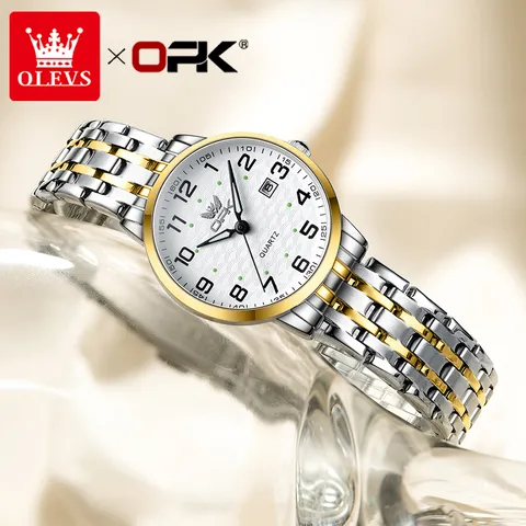OLEVS 6006 Relógio feminino original de aço inoxidável luminoso à prova dágua