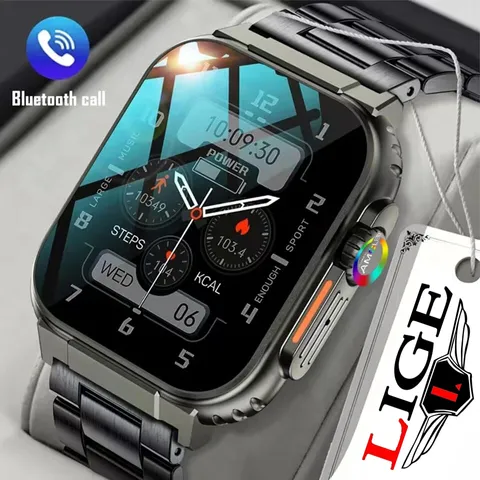 Relógio inteligente LIGE masculino 196 polegadas Full Touch 600mAh Bateria Esporte À prova dágua Suporte de fitness Gravação Conectar música Smartwatch