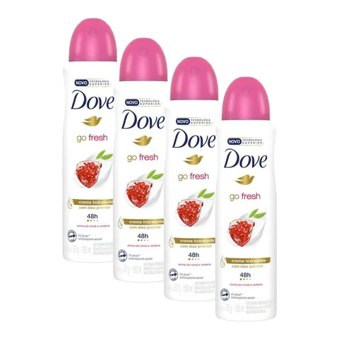 Kit 4 Desodorantes Antitranspirante Dove Go Fresh Romã e Verbena 150ml cada