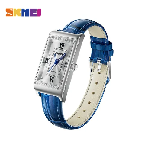 Relógio Feminino Elegante SKMEI Com Inspiração De Pedras Gemas De Pulseira De Couro Genuíno Para Senhoras