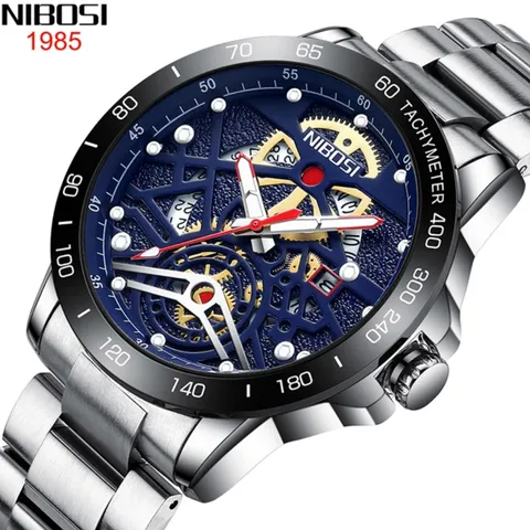 NIBOSI 2020 New Fashion Blue Mens Watches Top Brand Luxury Clock Sports Chronograph Waterproof Quartz Watch Men