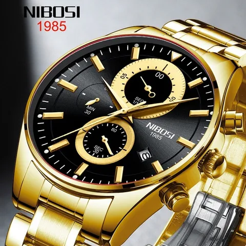 NIBOSI Fashion Stainless Steel Mens Watches Top Brand Luxury Business Luminous Chronograph Quartz Watch Relogio Mas