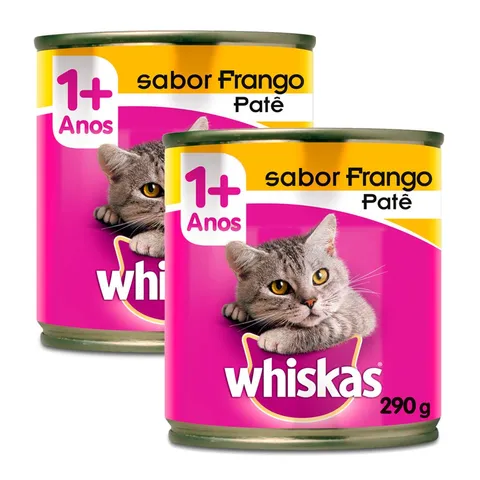 Ração para Gatos Whiskas Adulto 1 Anos Patê Sabor Frango Lata 290g Kit com duas unidades