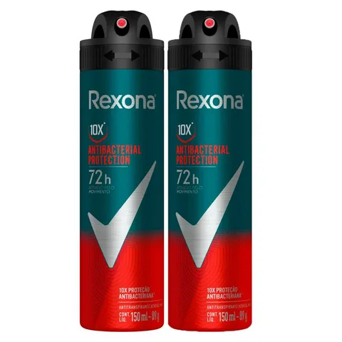 Kit 2 Desodorante Rexona Antibacterial Protection Men Aerosol Antitranspirante 72h 150ml