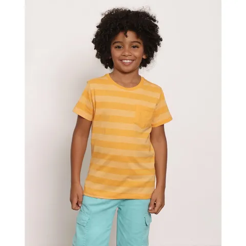 Camiseta Infantil Manga Curta Listrada Amarela