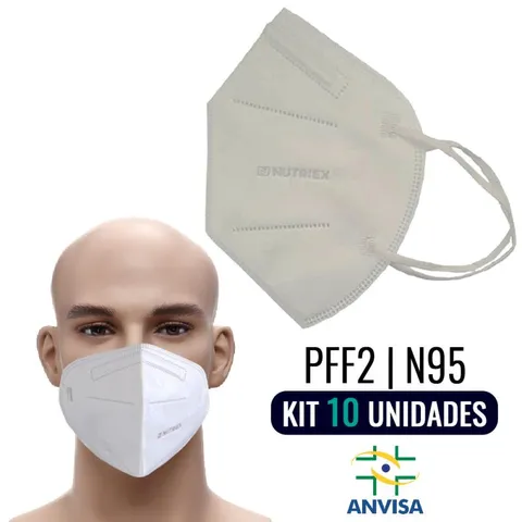 Máscara Respirador PFF2S N95 Branco s Válvula Kit com 10 Unidades NUTRIEX