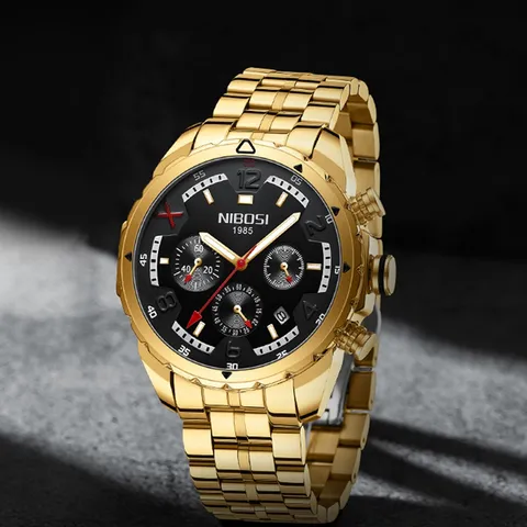 NIBOSI 2022 Moda Masculina Relógios Top Marca Luxo Ouro Quartzo Relógio Masculino Impermeável Esporte Cronógrafo Aço Relogio