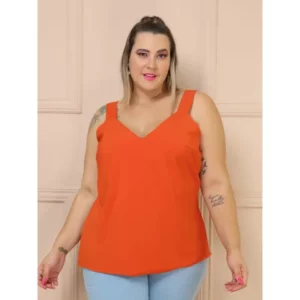 Blusa feminina Regata Plus Size Bolinha Gola V Com Alça Média Tendência B11B171