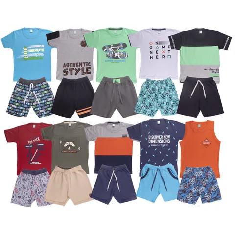 Kit Sortido 10 Peças de Roupas Infantil Menino 5 Camisetas 5 Bermudas Promoção Kit com 5 Conjuntos de Roupa Infantil Menino