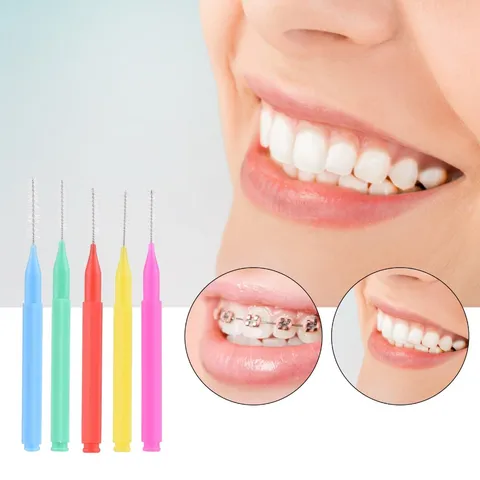 Escova de Dente Interdental Extrafina Cilíndrica Limpa Aparelho Dental kit com 5 unidades