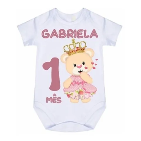 Body Bebe Infantil Personalizado Mêsversário Ursa Princesa