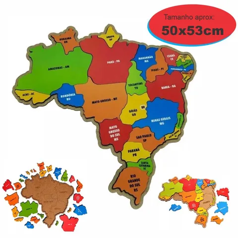 Mapa Brasil Educativo Quebra cabeça Pedagógico grand 50x53cm montessori