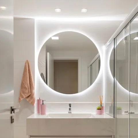 Espelho Redondo Com Led Para Banheiro com Suporte Fonte 60cm