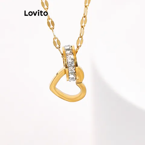 Lovito Casual Colar Feminino em Formato de Coração Hipoalergênico de Ouro 18K e Zircônia Cúbica L66AD018 Ouro