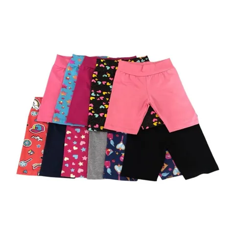 Kit 5 shorts legging 1 ao 14 anos bermuda infantil para crianças em cottons cores lisas e estampadas tamanho 1 ao 14