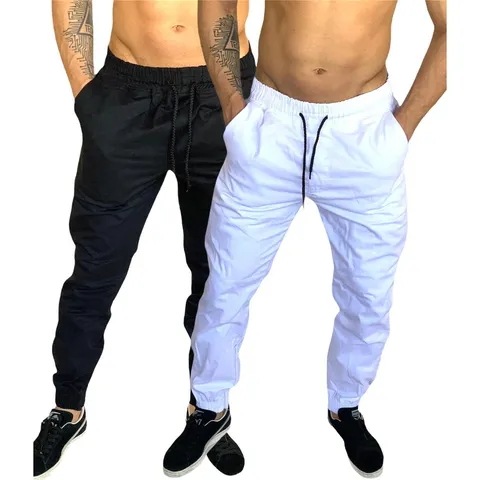 calça jogger masculina preta e branca kit com 2 em promoção