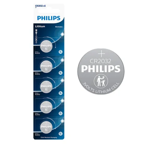 5 Baterias Pilha CR2032 3V Philips Moeda 1 Cartela