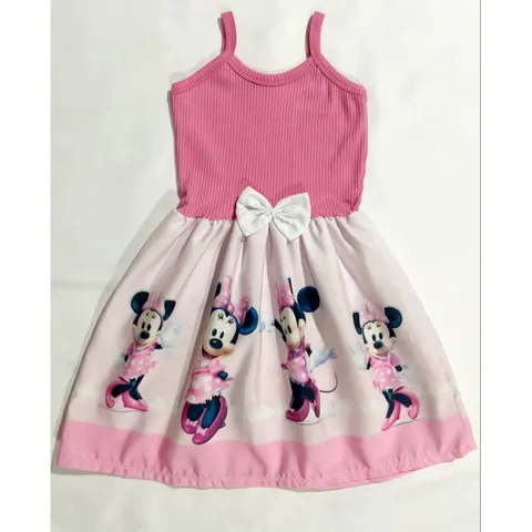 vestido temático minie rosa alça