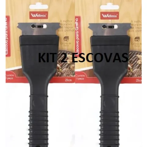 KIT 2 Escova Para Grelha Cerdas de Aço Limpa Grelha de Churrasqueira Com Raspador Multiuso Universal 214x6cm