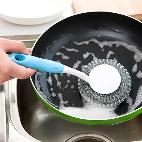 Escova de Limpeza Com Bucha de Aço Multiuso de Cozinha Para Louças e Panelas