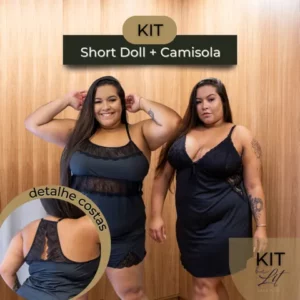 KIT 2 Peças Camisola e Short Doll Plus Size Conforto 50 52 54 56 com Renda Tamanho Especial Linha Noite Roupa de Dormir Pijama Grande BeLIT Modas
