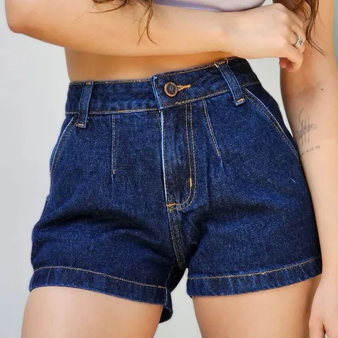 Diretriz Jeans Shorts Jeans Premium Feminino Cintura Alta Tecido Grosso 100 Jeans Barra Virada