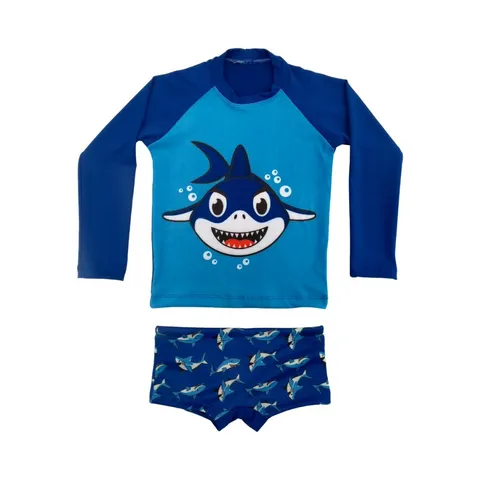 Conjunto Praia Piscina Camiseta UV e Sunga infantil Verão Criança Infantil Baby Shark