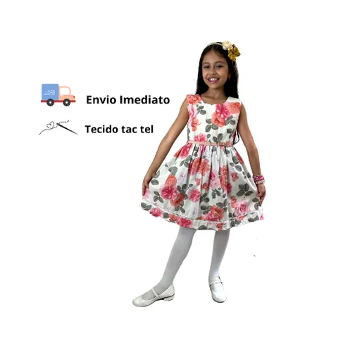 Vestido Estampado Infantil Menina estampas florais Princesa Rodado Confortável