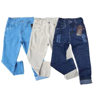 Kit 3 Calças Infantil Menino Jeans Claro Escuro e Bege Tamanhos 1 ao 10 anos Masculino