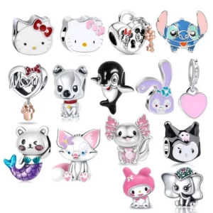 Berloque Pingente Charmes P Stitch Prata 925 Charme Hello Kitty Animal Cartoon Encantos Para Pulseira Bracelete