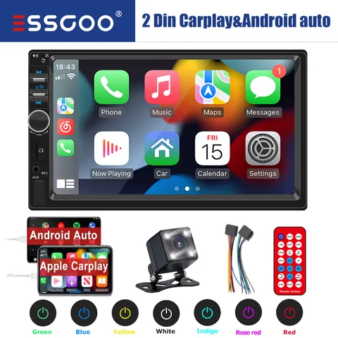 ESSGOO 2 Din Carplay 7 Polegada Multimídia MP5 Player Rádio Para Carro Bluetooth FM Receptor Tela De Toque HD USBFMTF