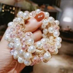 Coreia Dongdaemun Crystal Pearl Hair Ring Bracelet Pulseira De Dupla Utilização Faixa De Cabelo Influenciador Estilo Doce Pequeno Pérola De Corda Completa Borracha Feminina Acessórios Bola