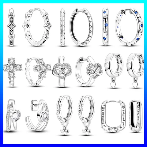 Brincos pandara Heart Earrings For Women 925 Sterling Silver Sparkling CZ Hoop Fine Birthday Party Jóias De Casamento Presentes Atacado