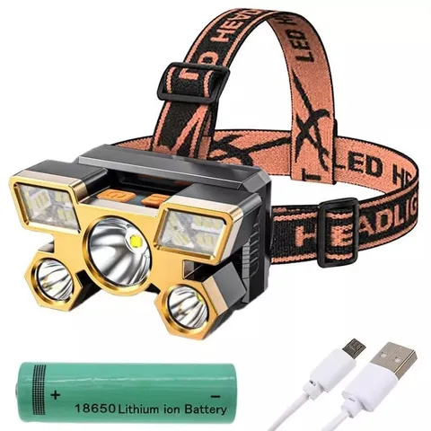 KIT Lanterna Holofote De Cabeça 5 LED Super Brilhante À Prova D Água USB Recarregável 4 modos mtk80 A6