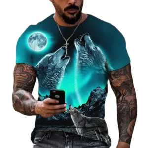 2023 lobo t camisa para homens animal impressão de manga curta topo 3d casual rua homem camiseta oversized camisa masculina roupas vintage