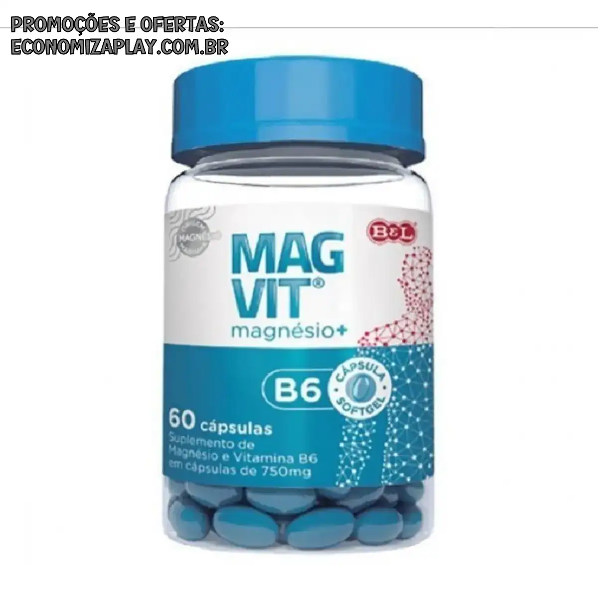 Cloreto De Magnésio Pa Magvit Vitamina B6 60 Cáps 750mg