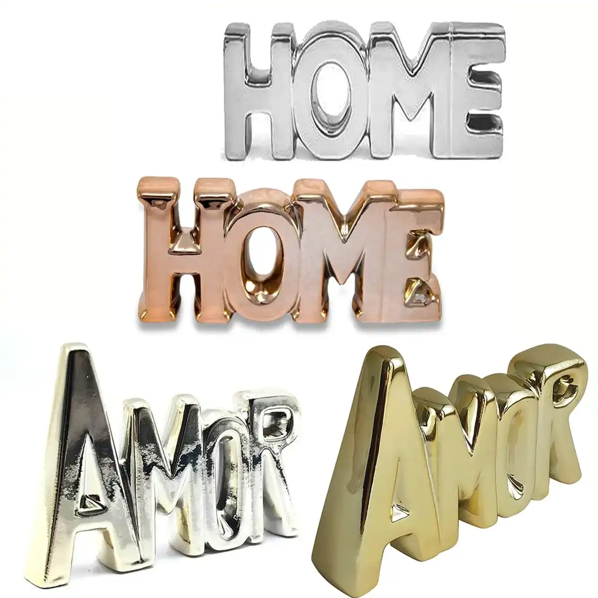 Palavras em Cerâmica para Decoração de Casa Amor Home Rosé Gold