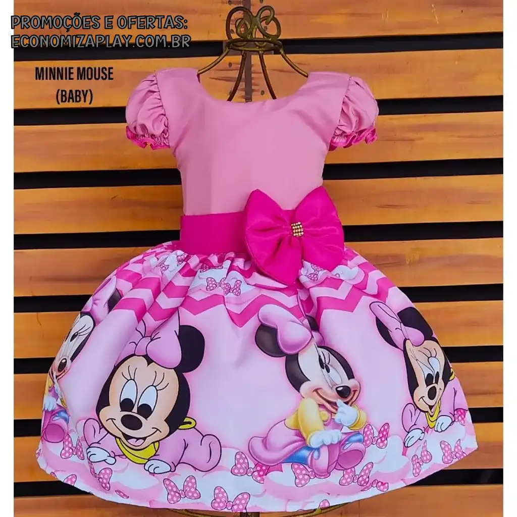 Vestido Infantil Temático Minnie baby Rosa
