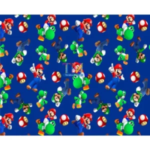 Tecido tricoline microfibra ou gabardine estampado Mario Bros fundo azul 050 cm