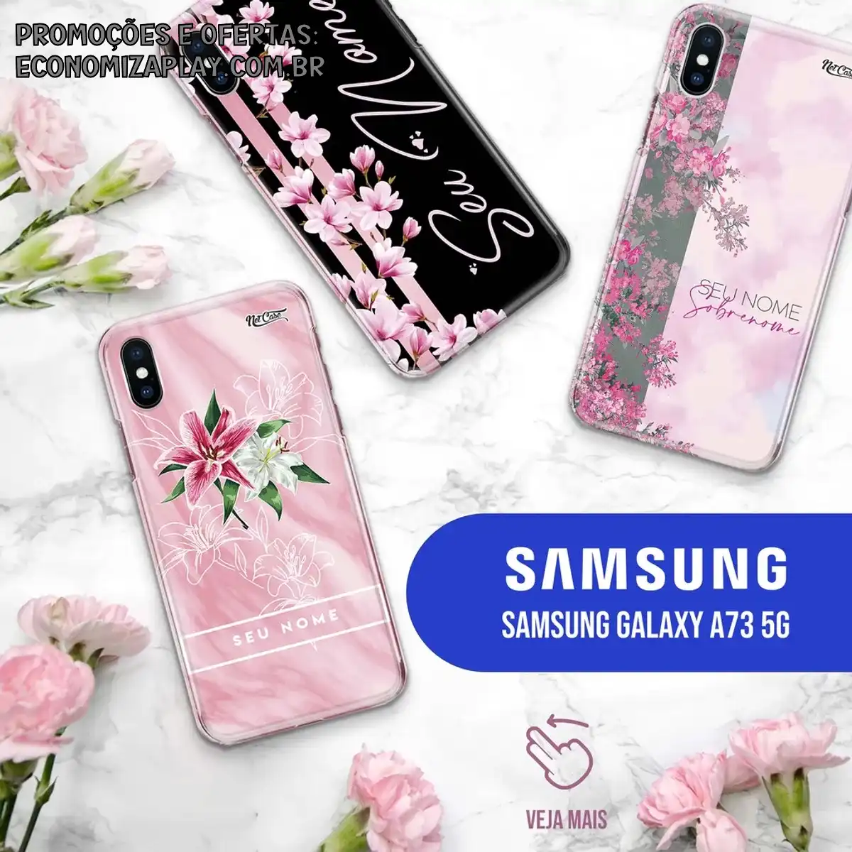 Capa Capinha Samsung Galaxy A73 5G Flores Personalizada com Nome